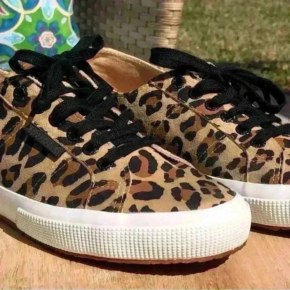 Superga Leopard Print Black Laced Low Top Sneaker Sz. 39.5 (8.5 USA) - Picture 3 of 10